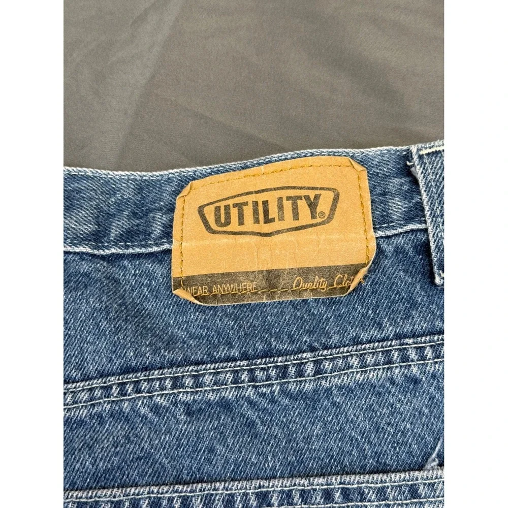Vintage Utility Brand Wide Leg Baggy Jeans Side Stripe Blue Denim 34x30 Y2K